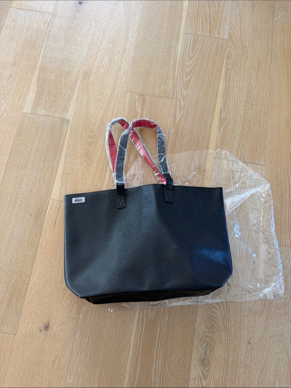 Shiseido Black Leatherette and Red Lined Tote Bag - Great Summer Tote